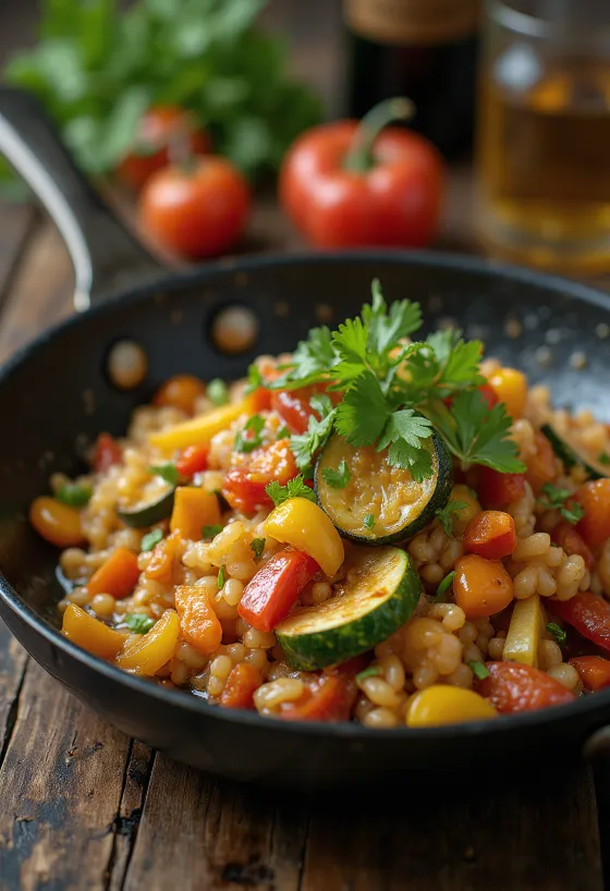 Paprika-Gemüse-Pfanne mit frischem Koriander