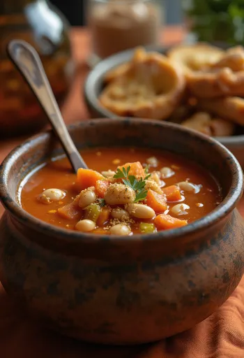 Servierte vegane Bohnensuppe mit Rauchpaprika