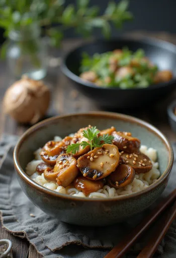 Goma-ae mit Shiitake-Pilzen, serviert mit geröstetem Sesam