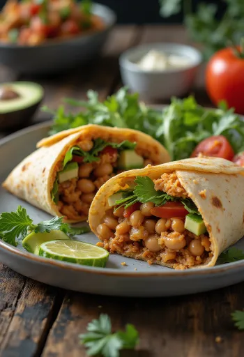 Vegane Tortilla-Wraps mit frischem Gemüse und Bohnencreme