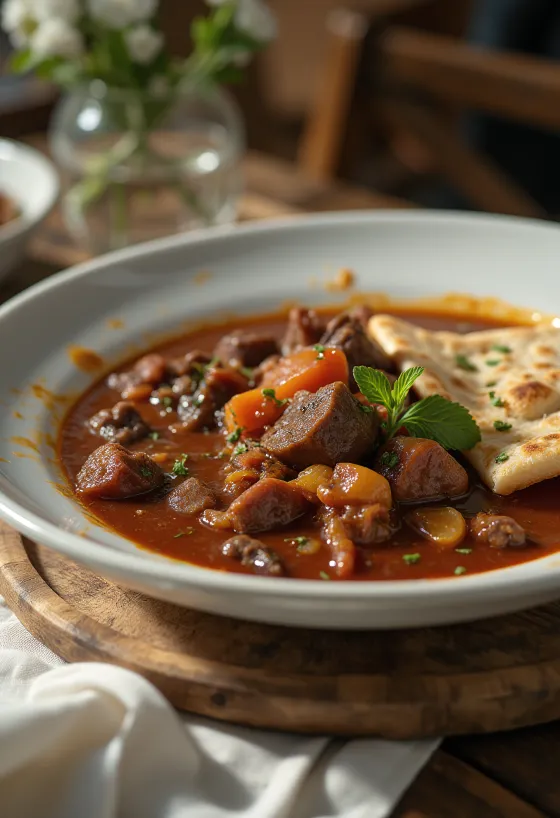 Aiwaj irakisches Rindfleisch mit Tomaten serviert