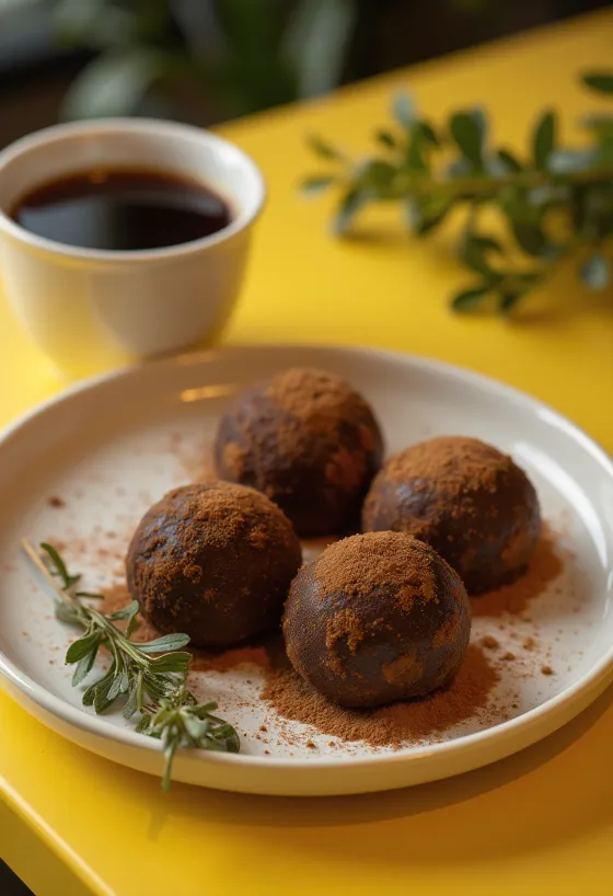 Zimt-Schoko-Kugeln in Kakaopulver gewälzt
