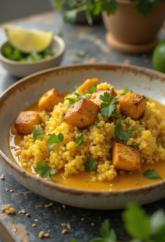 Limetten-Curry-Quinoa mit Tofu