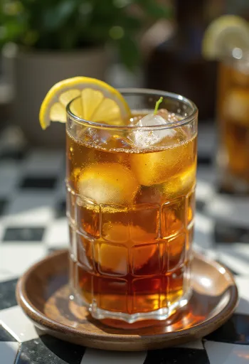 Minz-Eistee mit Limettenscheiben und Minzblättern im Glas