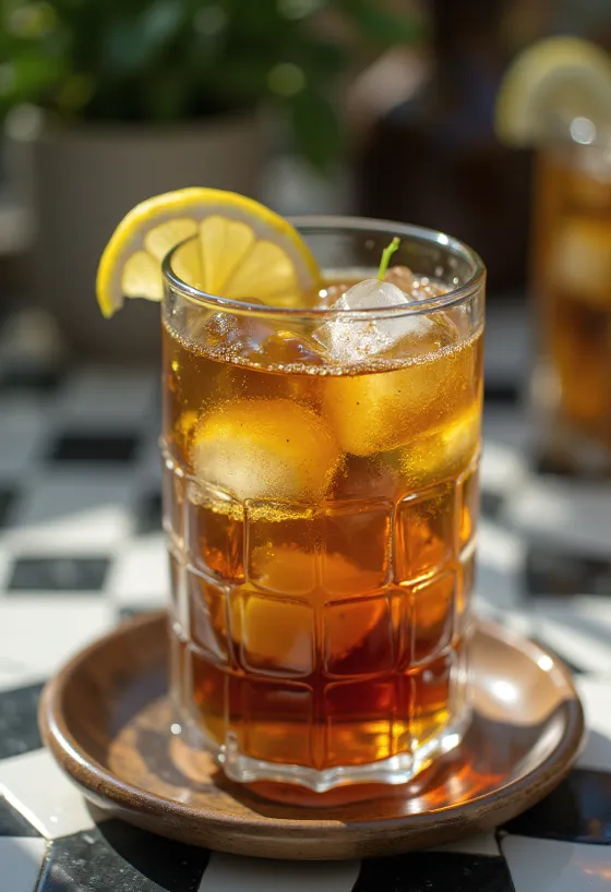 Minz-Eistee mit Limettenscheiben und Minzblättern im Glas