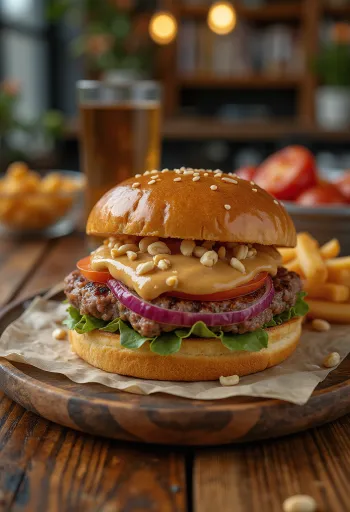 Servierter Erdnussbutter-Burger