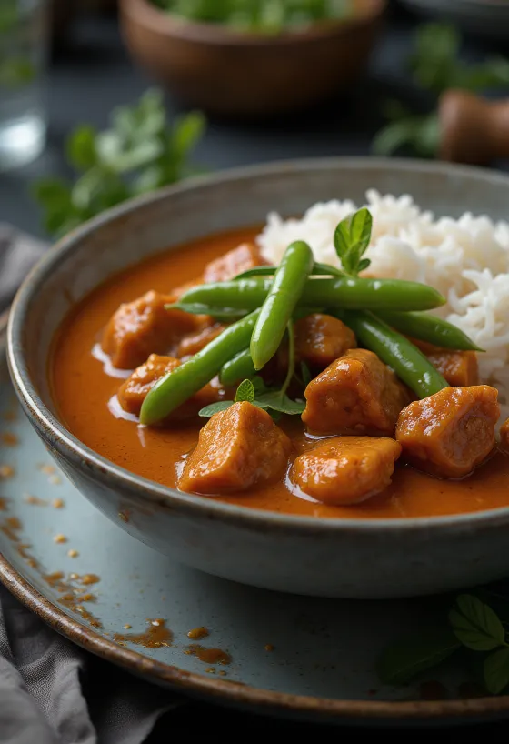 Serviertes Thai rotes Curry mit Rindfleisch