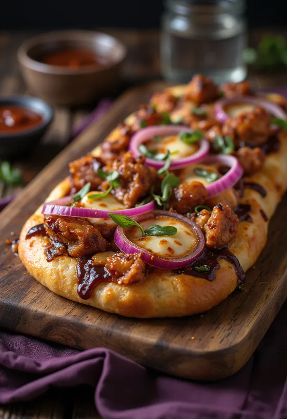 Servierte BBQ-Hähnchen-Focaccia