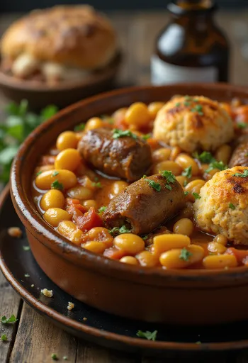 Cassoulet mit Lammfleisch, Bohneneintopf mit Wurst