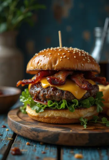 Geräucherter Burger mit Cheddar und Bacon