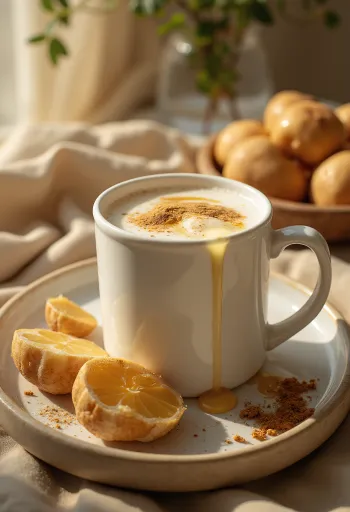 Honigmilch in einer Tasse mit Zimt bestreut
