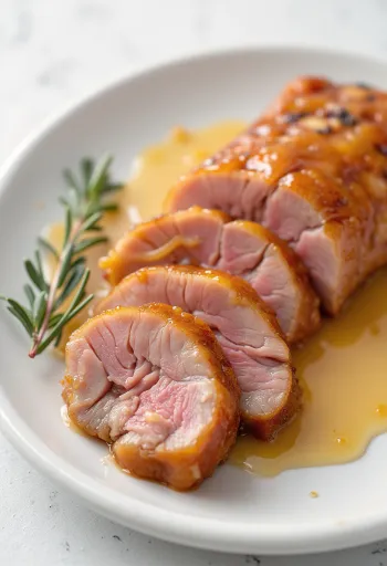Entenbrust mit zarten Fleischstücken, übergossen mit seidiger Orangensauce