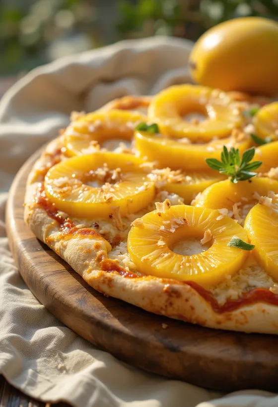 Pizza ai Frutti Tropicali mit tropischen Früchten und Ricotta