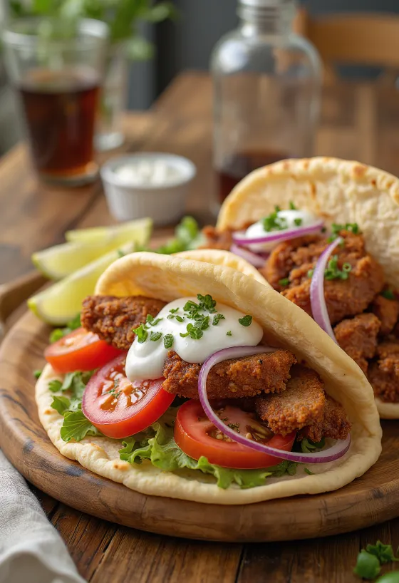 Pork Gyros, griechisches Schweinefleisch in Pita mit Tzatziki
