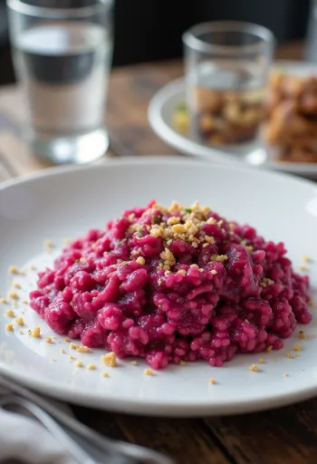 Serviertes veganes Rote-Bete-Risotto
