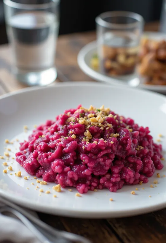 Serviertes veganes Rote-Bete-Risotto